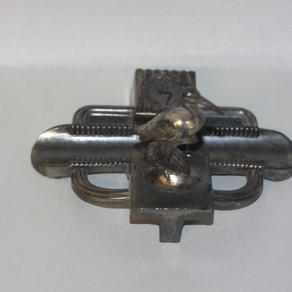 FRANCE INKWELL & Pen Rest Souvenir D'Alsage Stork Metal Unique - Picture 6 of 7
